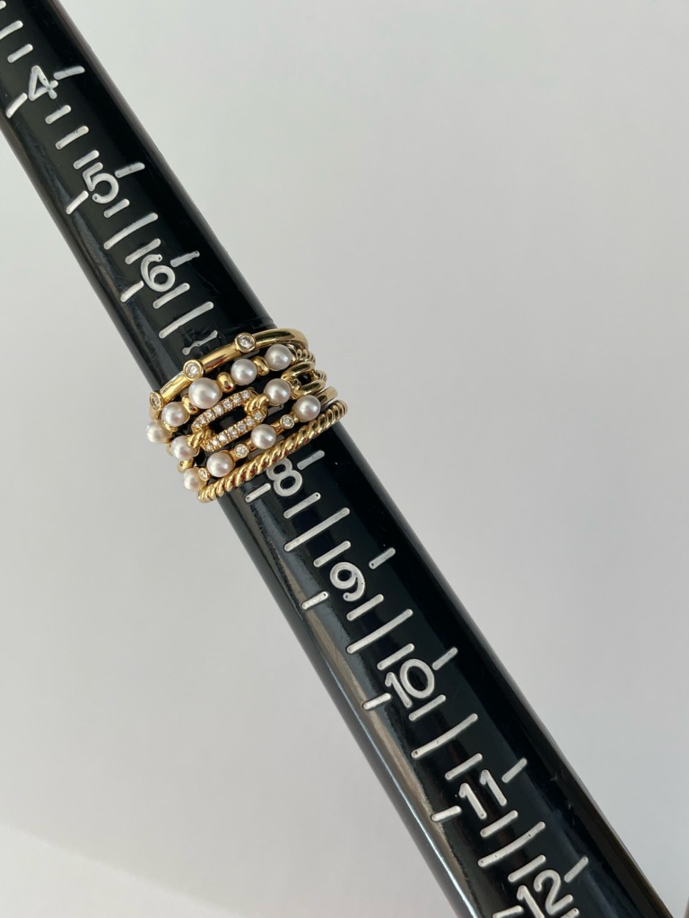 David Yurman 18k Petite Perle Pearl & Diamond Five Row Stax Ring - Picture 9 of 11